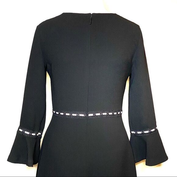 Karl Lagerfeld black with white trim V-neck bell sleeve dress size 2 - Picture 10 of 16